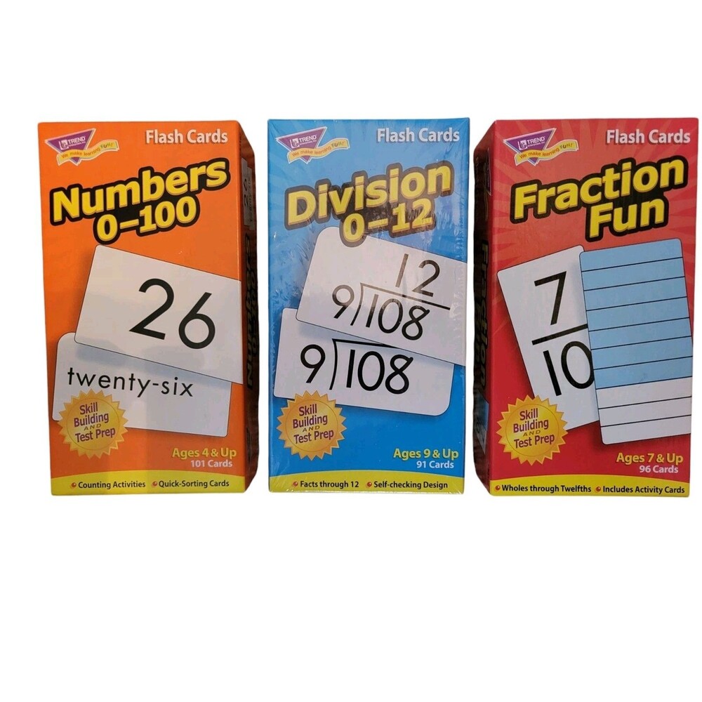 Trend Enterprises Number Division Fraction Skill Drill Flash Cards 3 Sets
